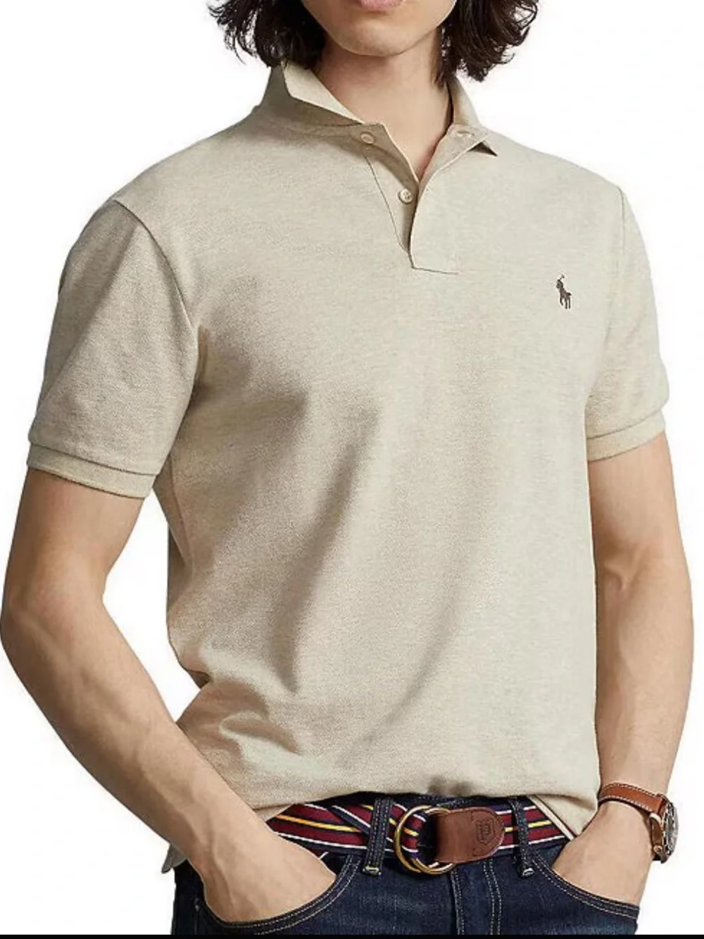 Polo Ralph Lauren Custom Slim Fit Polo Shirt Beige Dune‎ Heather Cotton Size XXL